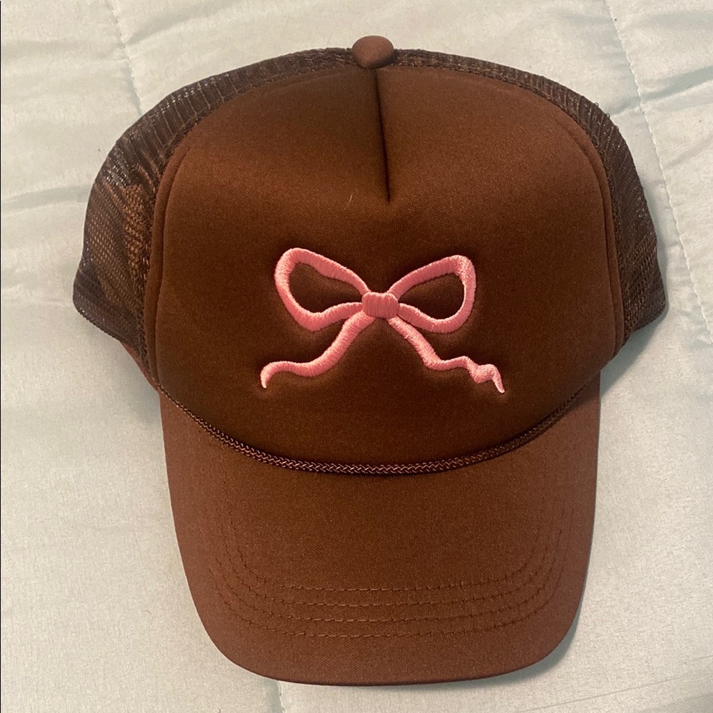 Pink Lily Brown Mesh Cap with Pink Embroidery